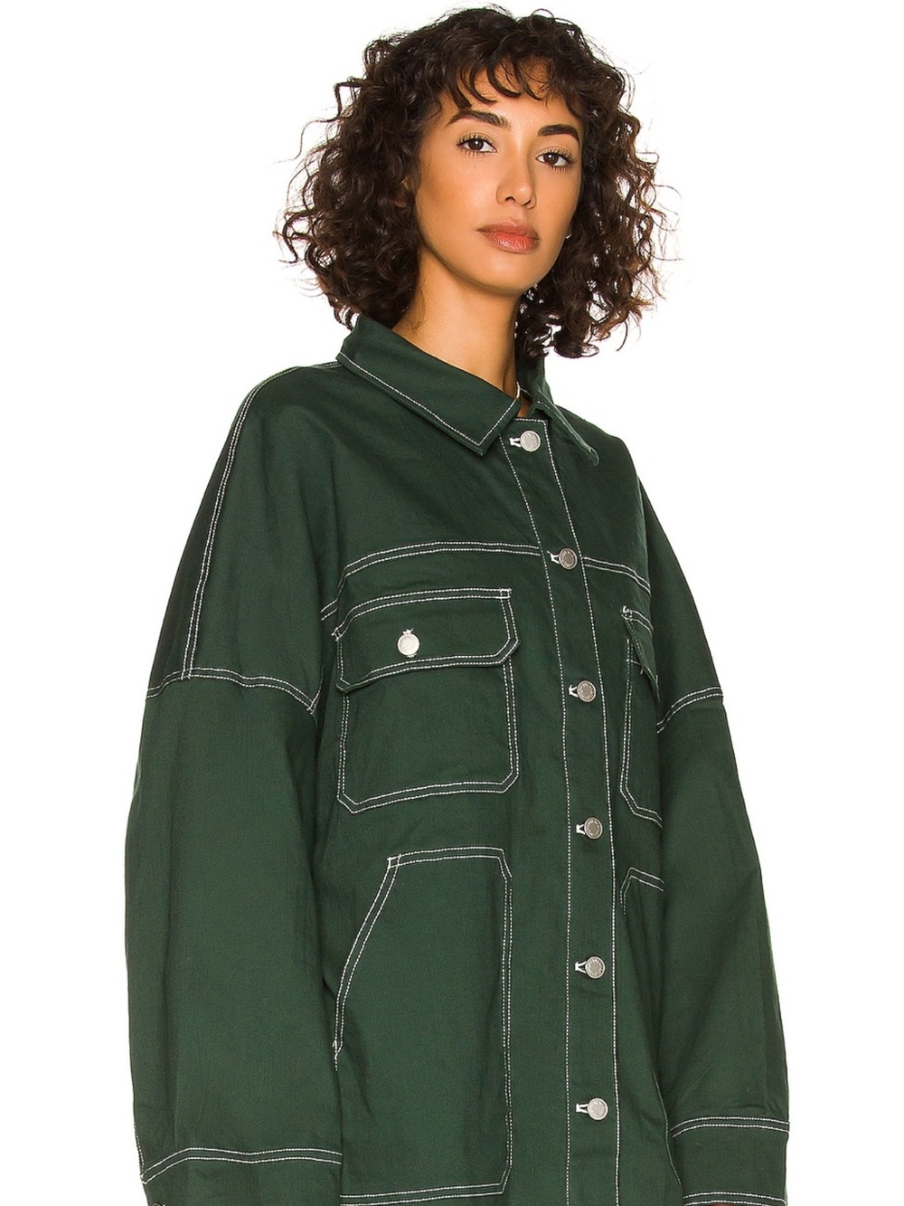 By Dyln Green Contrast-Stitch Denim Jacket